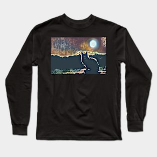 Cat Watching Sunset Cute Long Sleeve T-Shirt